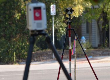 closeup of geospatial laser scanner